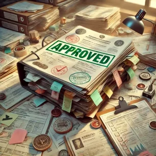 DALL·E 2026-04-10 14.33.04 – A detailed illustration of a complicated administrative file that has finally been approved. The scene shows a thick folder overflowing with papers, f DALL·E 2026-04-10 14.33.04 – A detailed illustration of a complicated administrative file that has finally been approved. The scene shows a thick folder overflowing with papers, f